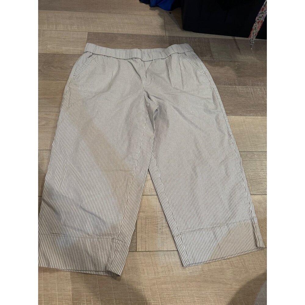 TALBOTS WOMENS Striped Cotton Blend Cropped Pants With Elastic Waistband 2X